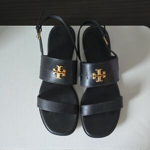 Tory Burch Black Sandals with Gold Emblem